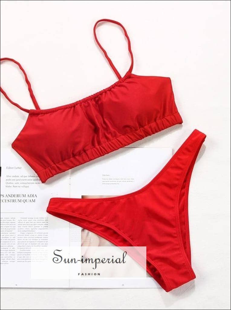 Sun Imperial – wholesale Tvådelad baddräkt - Dam – Enfärgad brun rynkad sport BH Bikini Set0