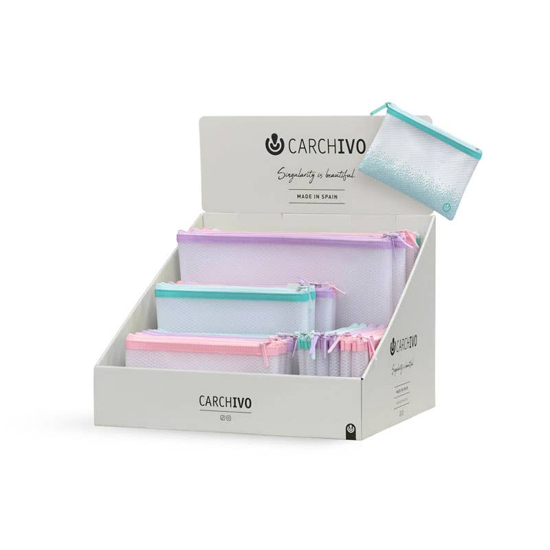 CARCHIVO – Engroshandel Penalhus – Display med Eva Bag Sense lynlåsposer i pastelfarver0