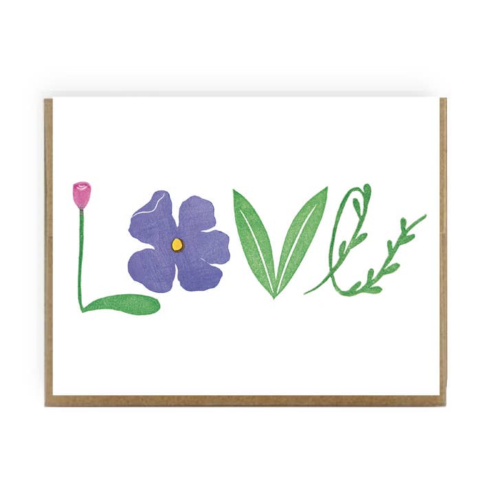 FLORAL LOVE LETTERS VALENTINE GREETING CARD for wholesale by Ever Pollen Print Shop