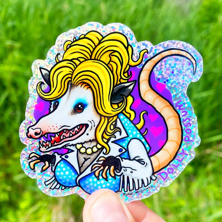 GLITTER STICKER: Dolly Possum (New Variation!) for wholesale by Ryan McCulloch Art