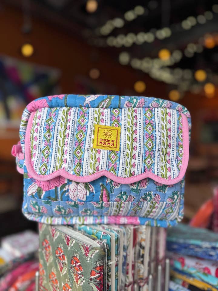 Block print Travel Makeup Pouch (Patchwork - Single Large) #C25A for wholesale by House of Mulmul LLC