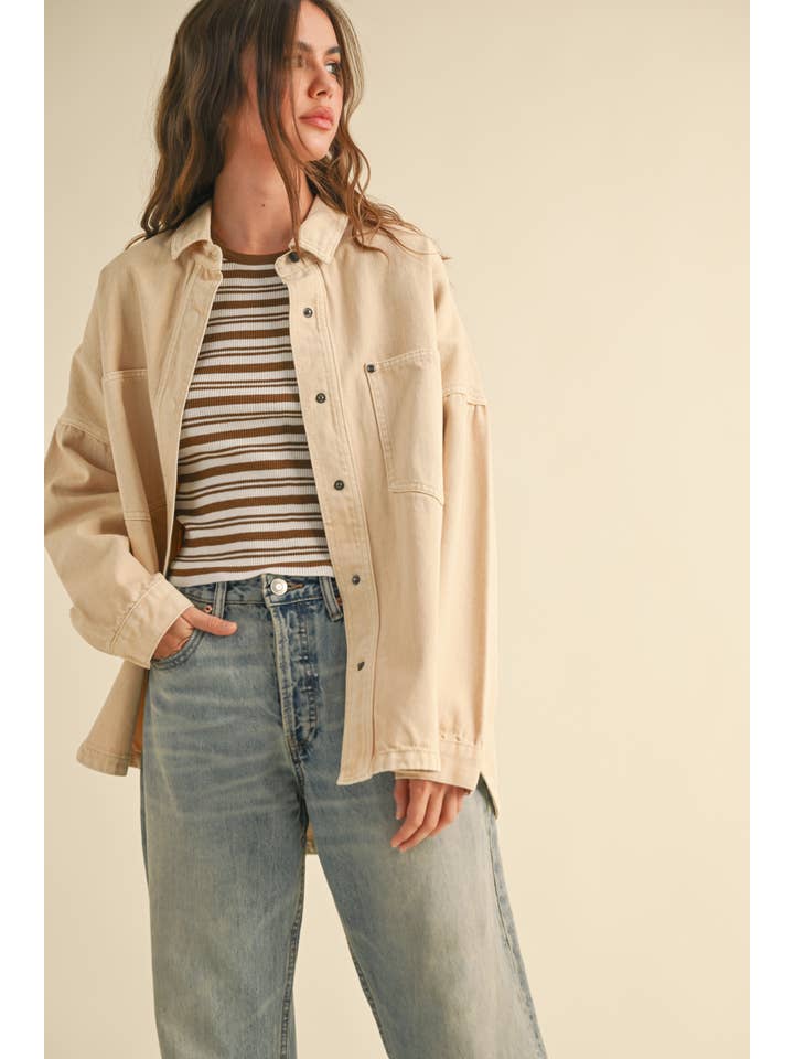 MIOU MUSE - Wholesale Jacket - Women's - J5364 WASHED SNAP BUTTON DENIM SHACKET
