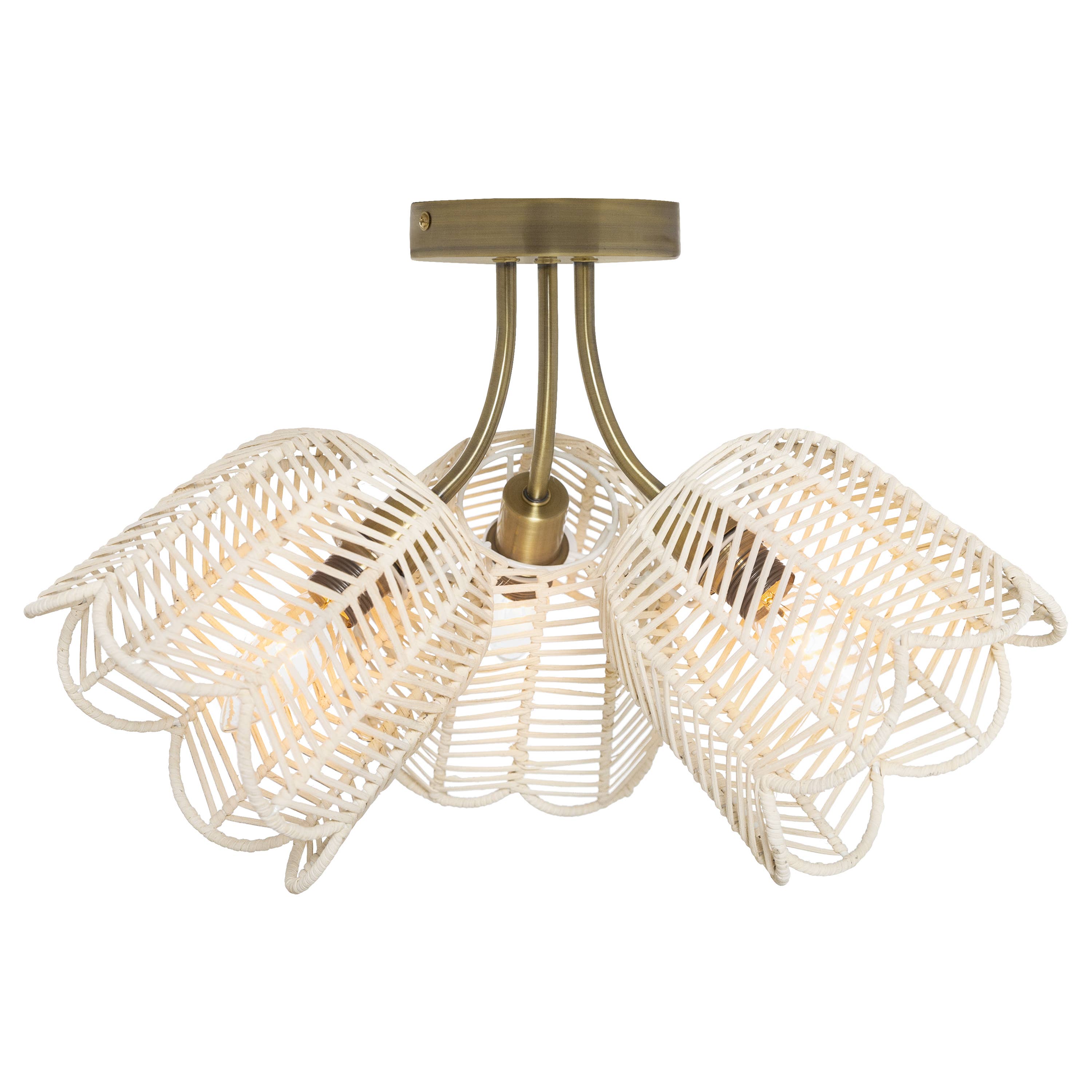 River of Goods - Wholesale Chandelier/Hanging Light - 11.5"H Gold-Colored Metal Ceiling Light with Rattan Shades1