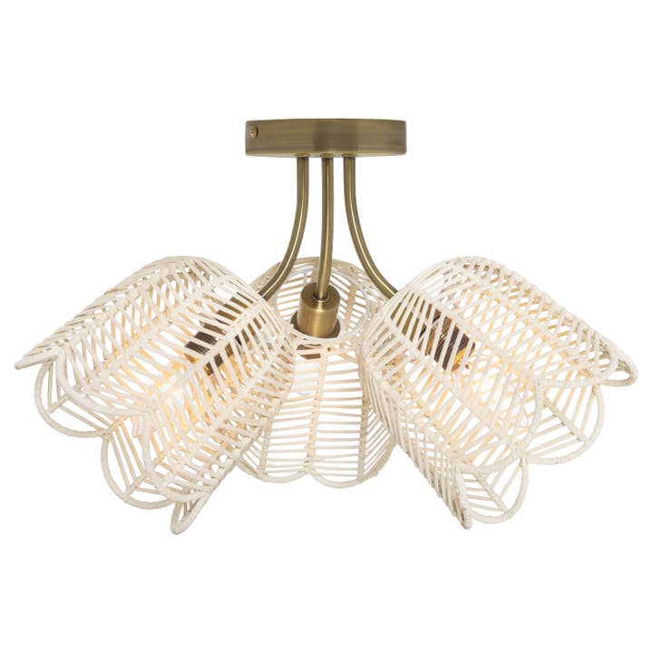 River of Goods - Wholesale Chandelier/Hanging Light - 11.5"H Gold-Colored Metal Ceiling Light with Rattan Shades1