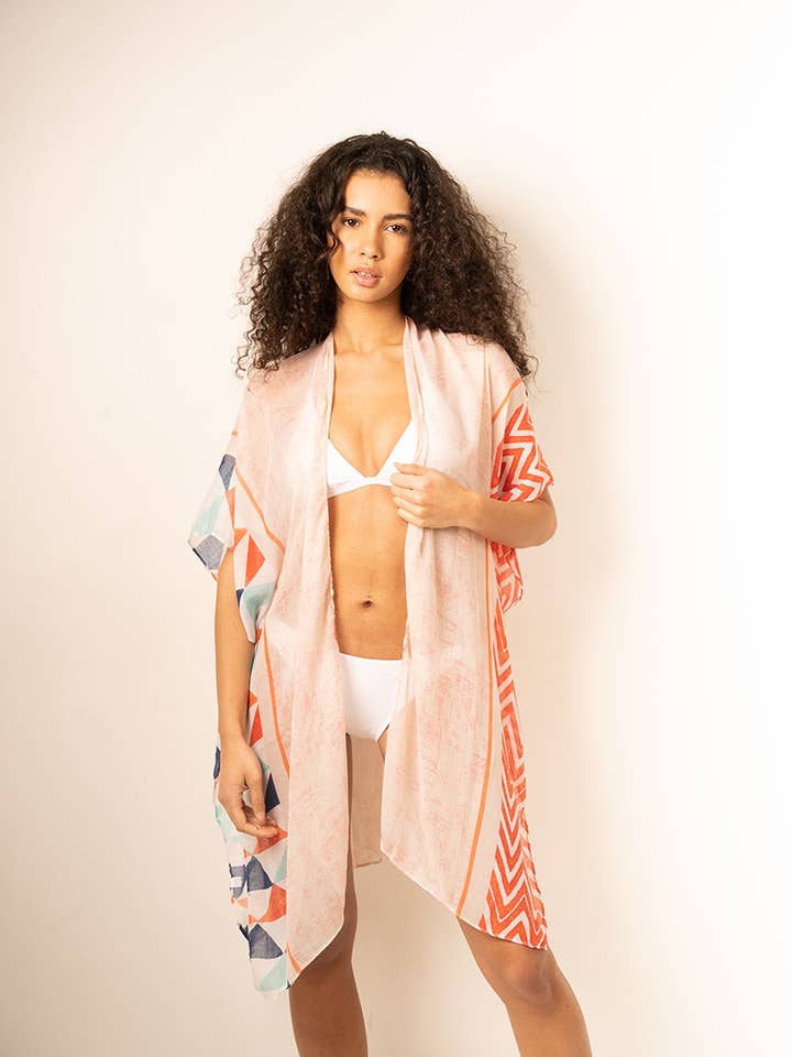 Belle Com'Elle - Wholesale Poncho - Women's - Geometric Design Lightweight Open Beach Poncho/PL24894