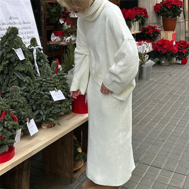 Sheer Trend - Vente Ensemble haut et jupe - Femme - Ensemble Jupe et Pull Col Montant Uni1