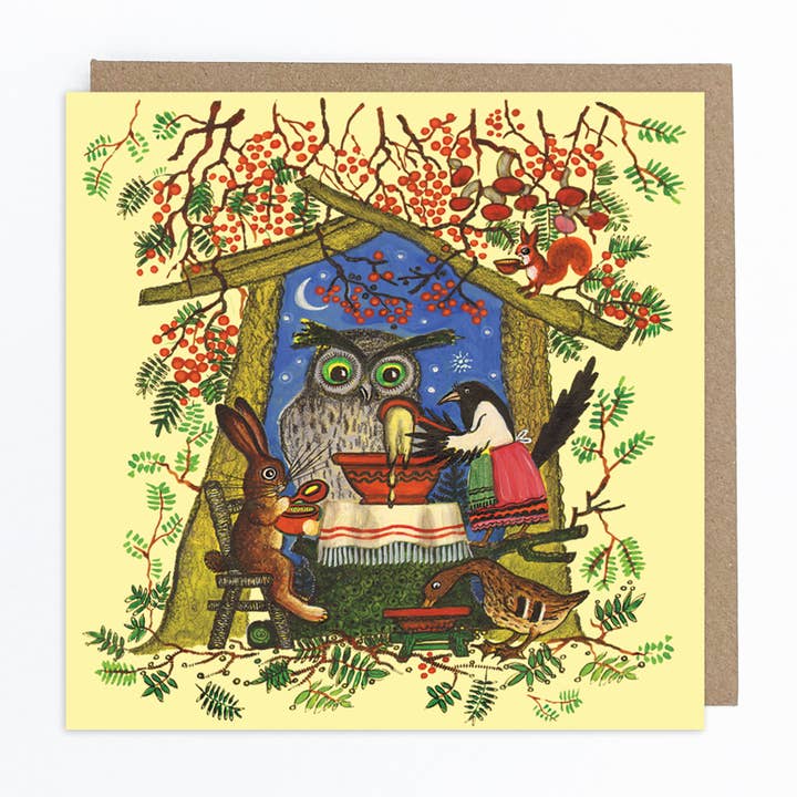 Magpie's Dinner Time Greeting Card for wholesale by Kapelki Art