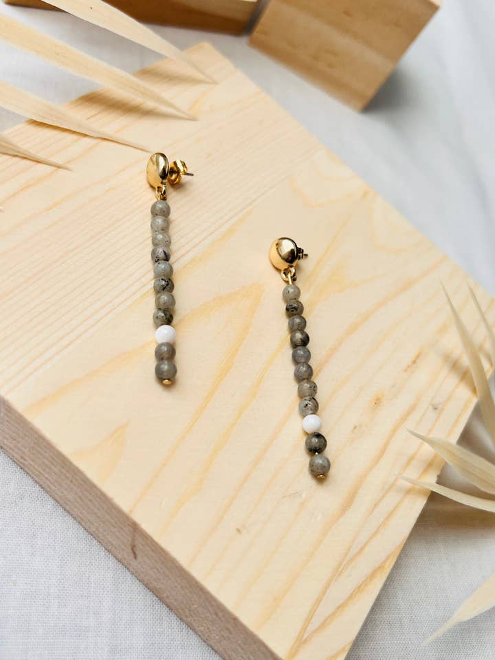 Labradorite Bar Studs | Gold for wholesale by Lavender Avenue