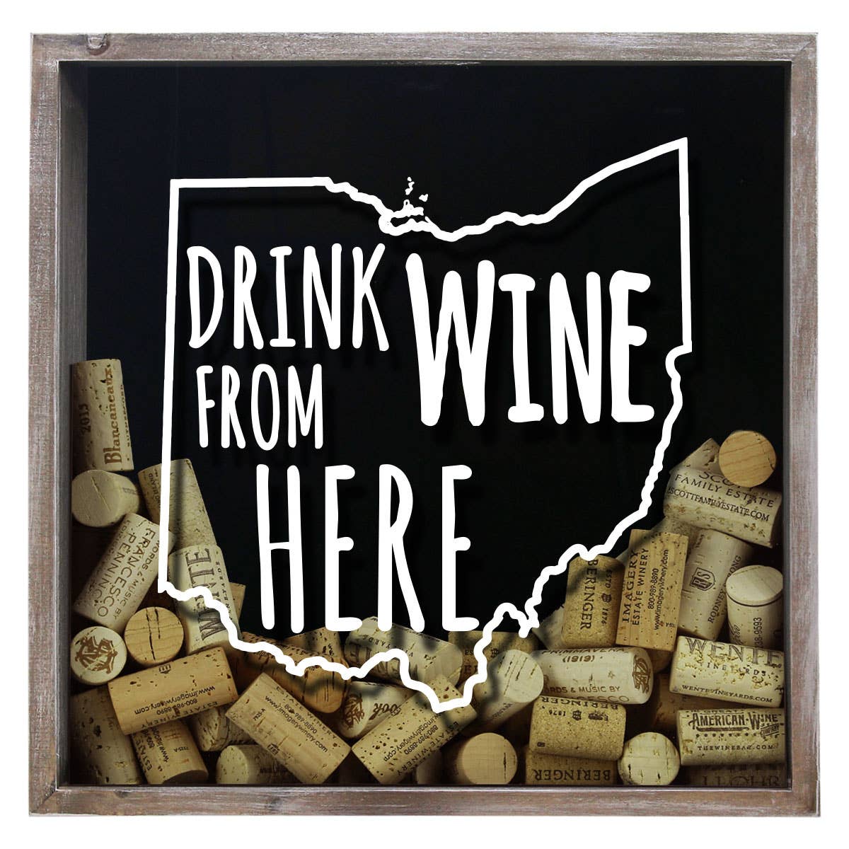 Torched Products - Wholesale Sign - Drink Wine From Here Beer Cap Shadow Box - Farmhouse Antique33