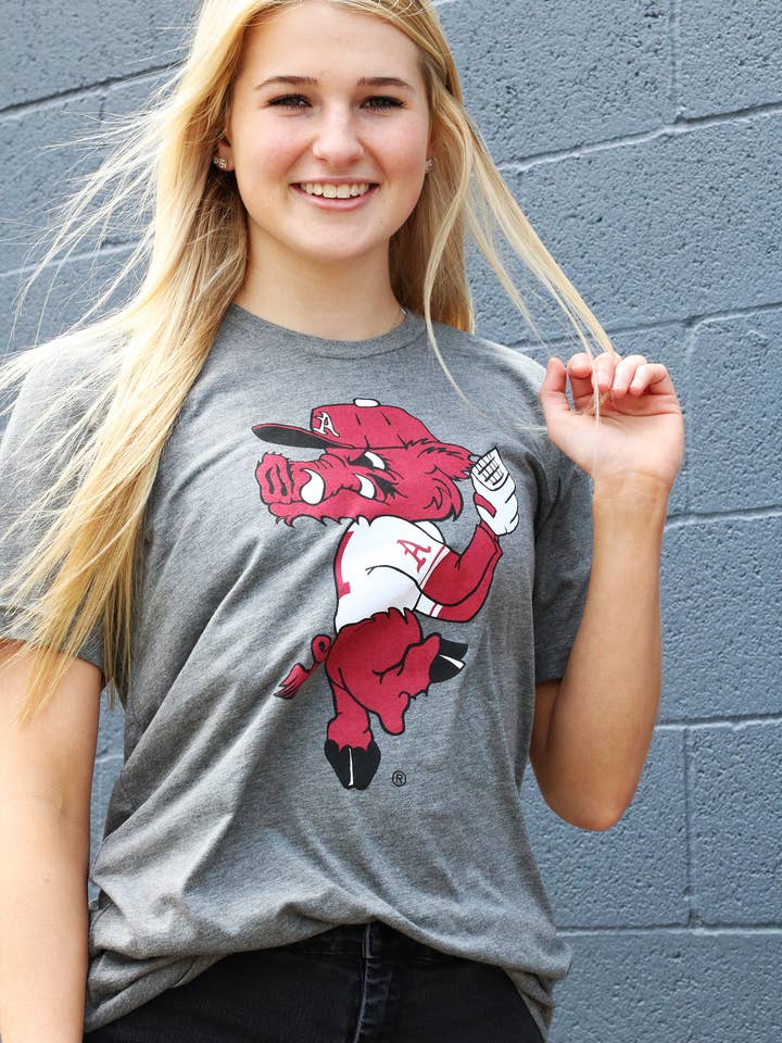 Pitching Ribby Triblend for wholesale by Southern Trend Clothing - Arkansas Razorbacks