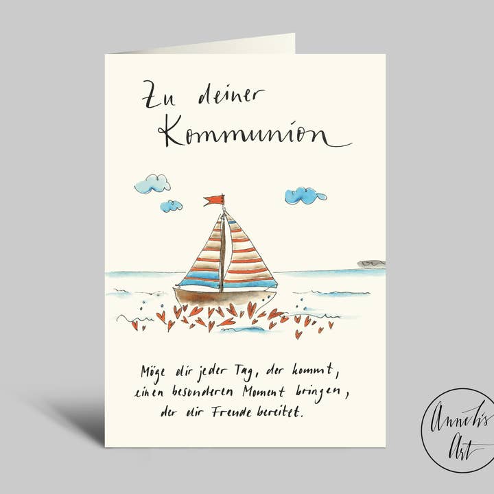 Kommunionskarte | Segelboot und Spruch | Klappkarte für den Großhandel von Annelis Art