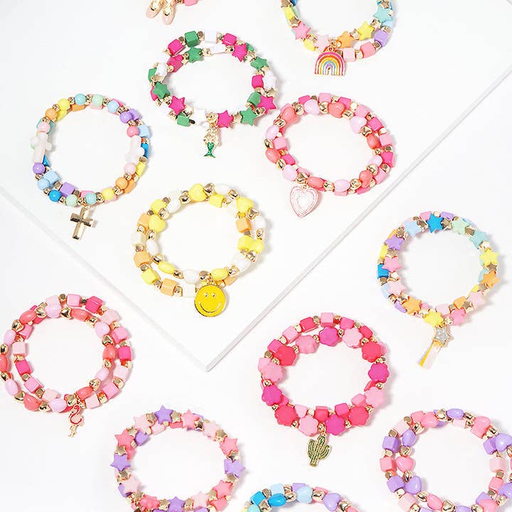 Cactus Charm Bead Kids Stretch Bracelet 2 Set for wholesale by Verita Lane
