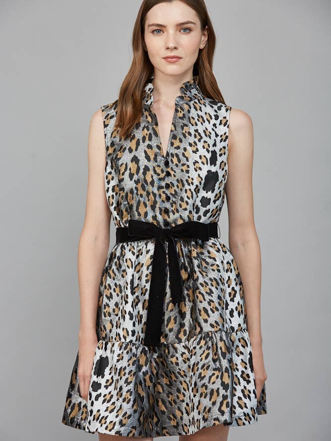 METALLIC ANIMAL PRINT TIERED SLVL DRESS FD30506 for wholesale by FATE