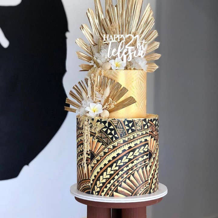 Décoration de gâteau 21e, thème boho chic, miroir doré, acrylique pour la vente par Lavender Co Creative