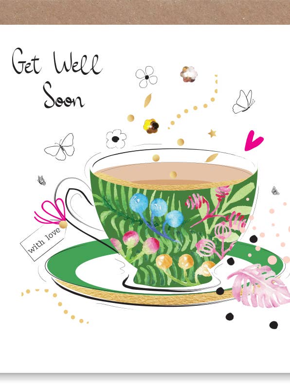 Get Well Soon Floral Tea - Hand-Finished Wholesale Card for wholesale by SABIVO Design