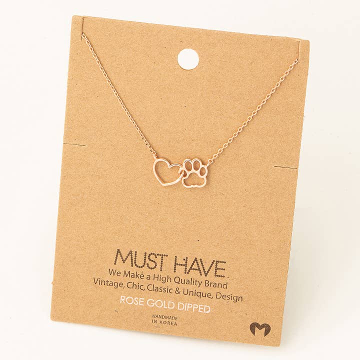 Fame Accessories - Wholesale Pendant/Charm Necklace - Dog Paw Heart Cutout Pendant Necklace