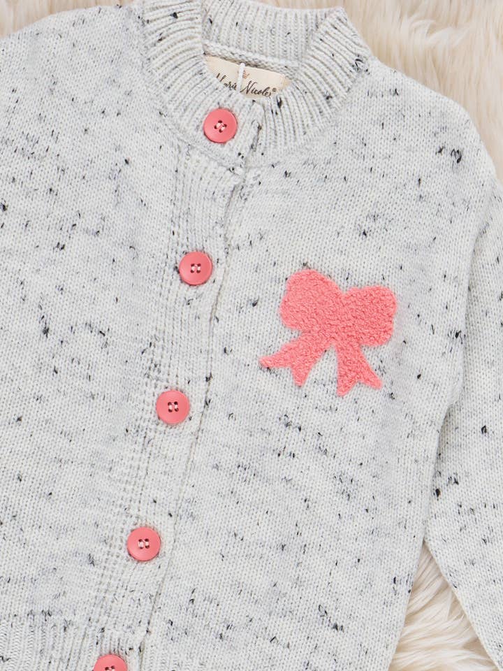 Marie Nicole Clothing - Wholesale Cardigan - Kids - Speckle Charm Bow Cardigan1