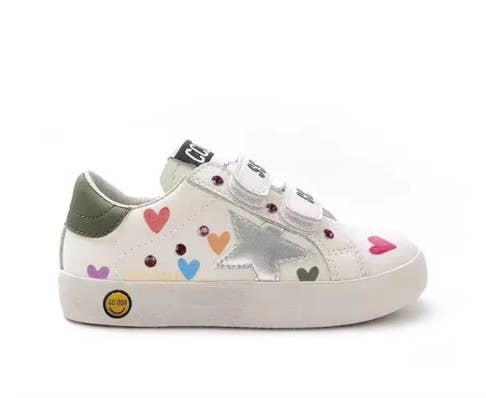 Torn and Trendy - Wholesale Lifestyle Sneakers - Kids - Colorful Hearts Velcro Silver Star Sneakers1