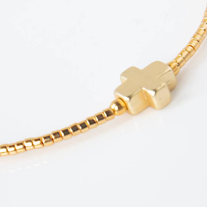 Lenny & Eva - Wholesale Bangle Bracelet - Faithful Cross Bangle-Gold, Cross Bracelet | Christian