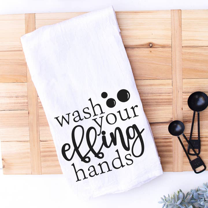 Wash You Effin Hands, Cheeky Bathroom and Kitchen Hand and Dish Towel for wholesale by Designing Moments