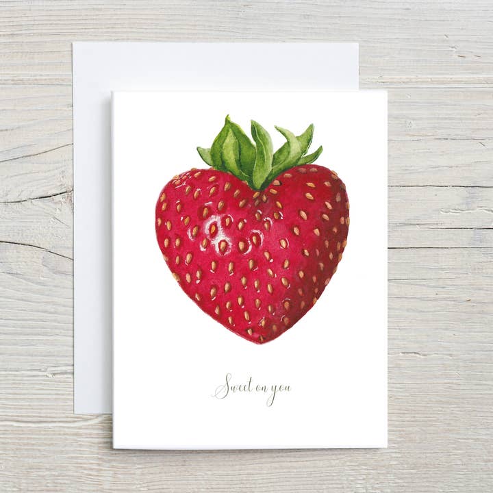 Douceur pour toi – Carte peinte à la main, Cœur de Fraise Saint-Valentin pour la vente par Liz Pope Designs