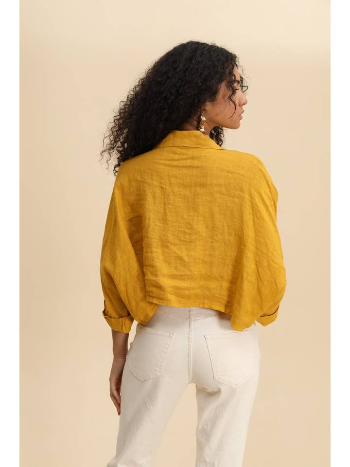 la maison des fibres naturelles - Wholesale Button Down Shirt - Women's - Linen crop shirt 83263 100% linen