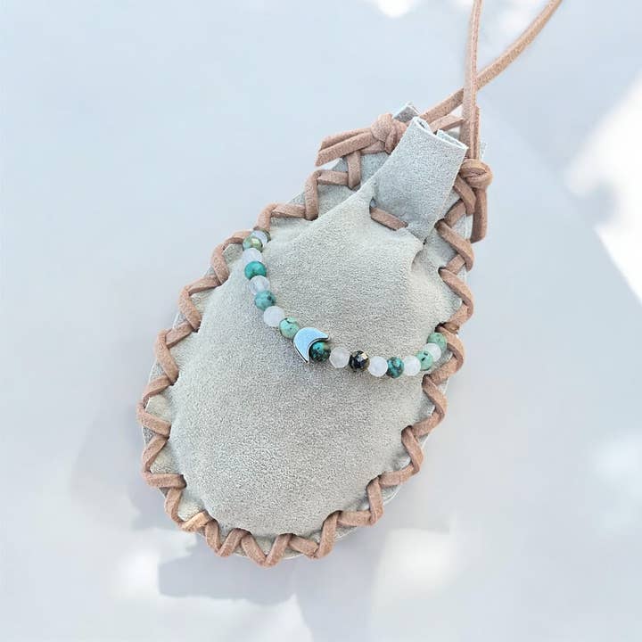 Ziva Necklace Bag / Leather Medicine Bag / Crystal Boho Bag for wholesale by Shamana Co.