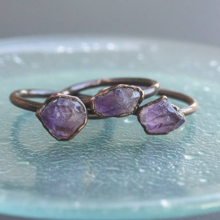 Raw Amethyst Ring: Electroformed Copper Jewelry | Case of 2 for wholesale by Blackbird & Sage Jewelry