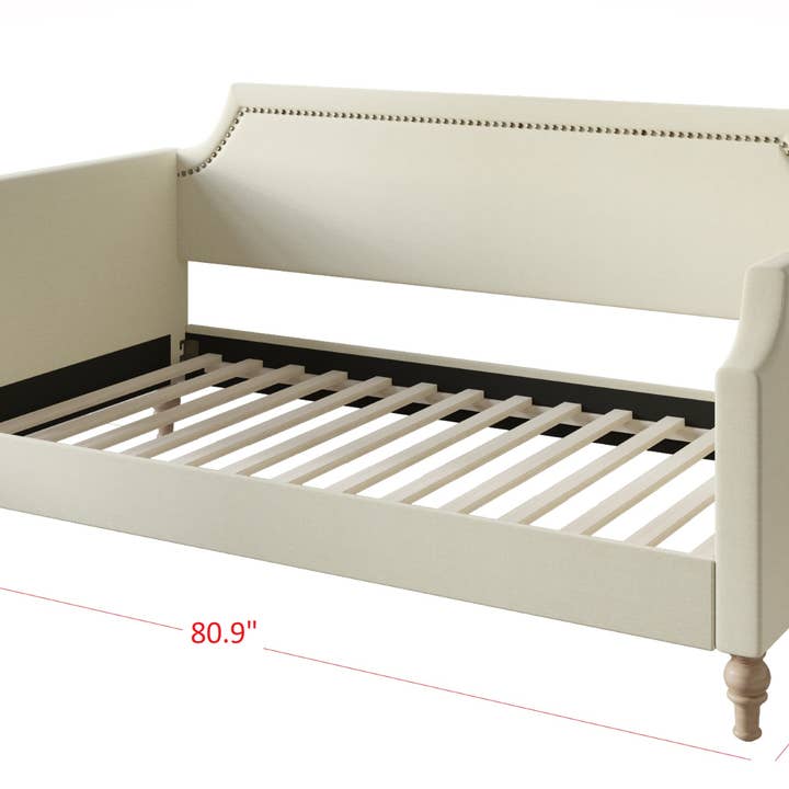 Home Design - Wholesale Day Bed - Pita Upholstered Twin Daybed with Nailhead Trim and Scooped Silhouette, Gray – Adult Living Room, Guest Room, or Bedroom, Easy Assembly9
