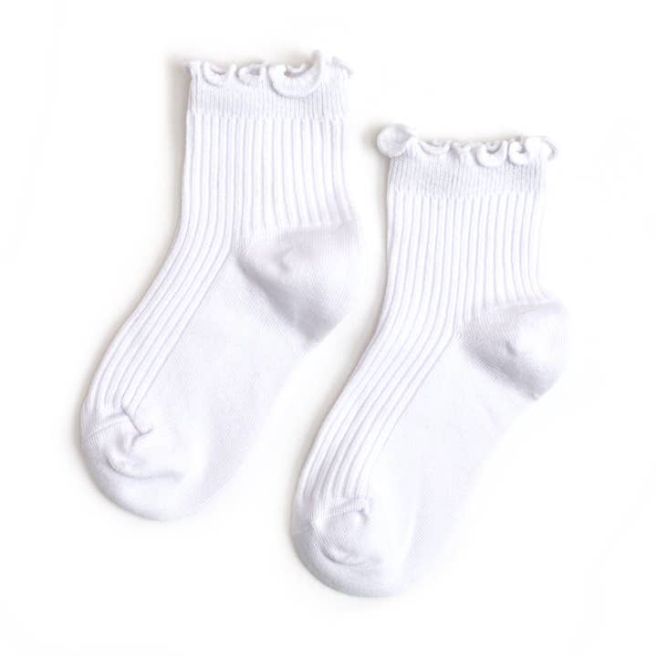 Ribbed Lettuce Trim Midi Socks - White for wholesale by Little Stocking Co.