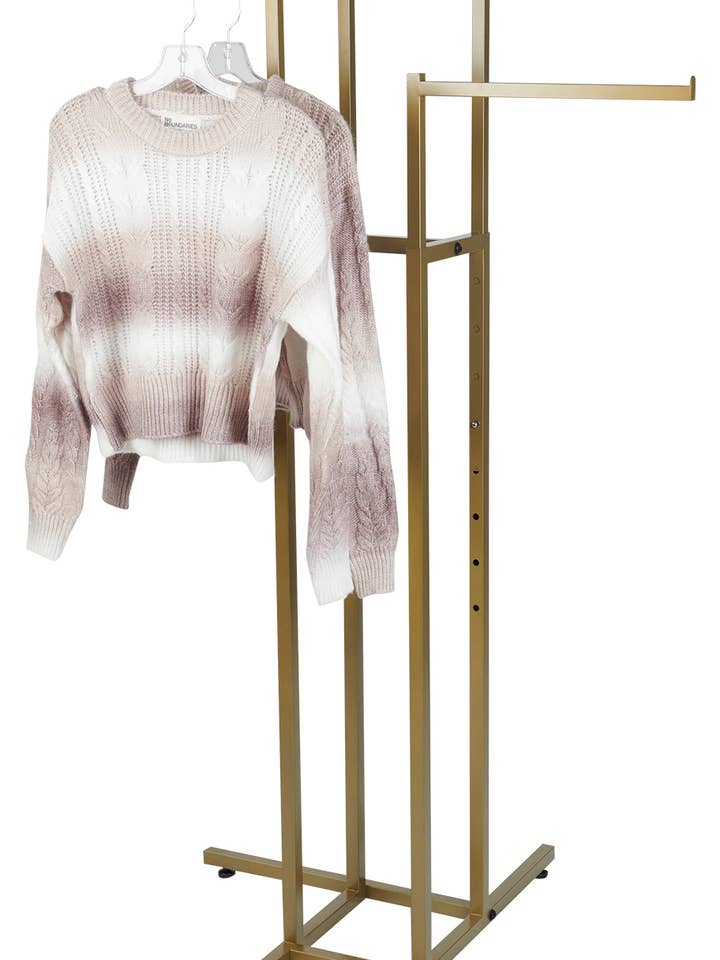 Gold 4-Way Clothing Rack with Straight Arms for wholesale by Store Supply Warehouse