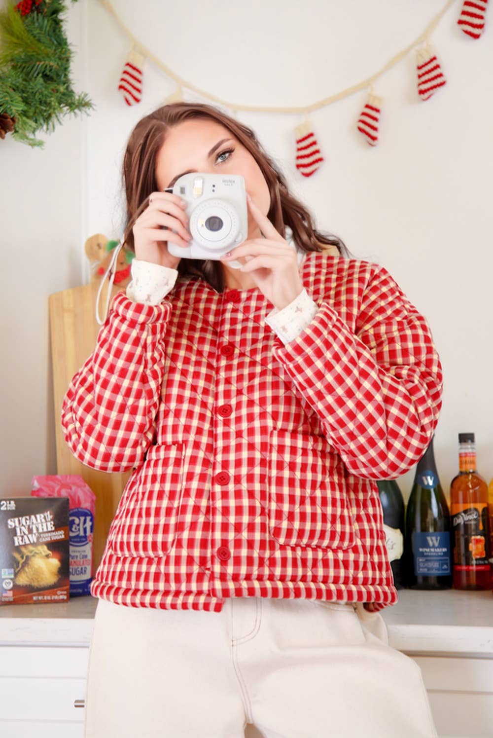 VERY J - Wholesale Jacket - Women's - NJ90419-Oversized Checkered Casual Quilt Jacket5