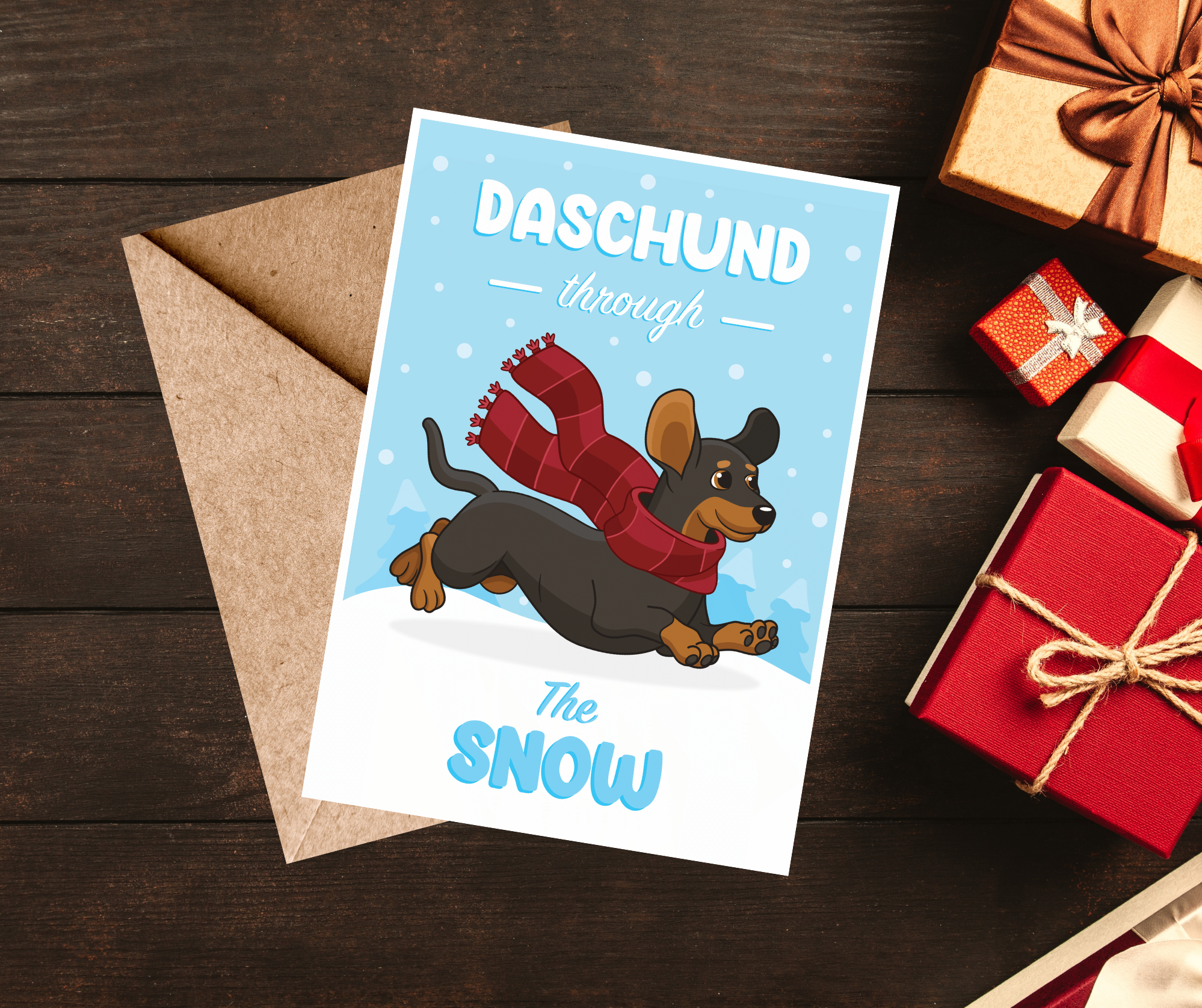 Sarah's Simulacrum - Wholesale Christmas Card - Daschund Through The Snow4