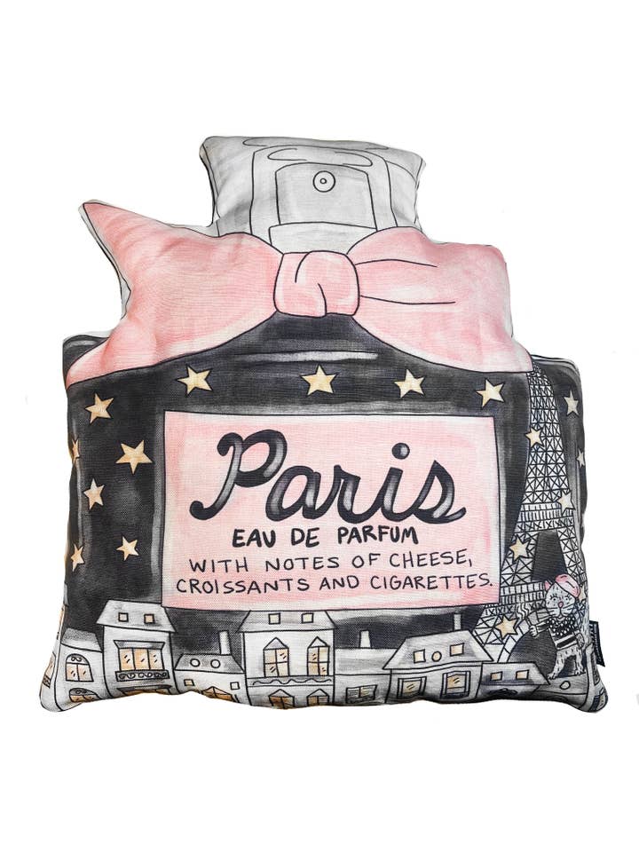 Coussin Parfum Paris - Peluche unique, décoration maison tendance pour la vente par KAHRI