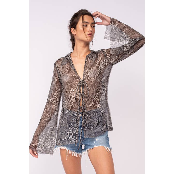 CACHE-CŒUR TRANSPARENT À MANCHES LONGUES ET IMPRIMÉ BOHÈME pour la vente par Sky to Moon