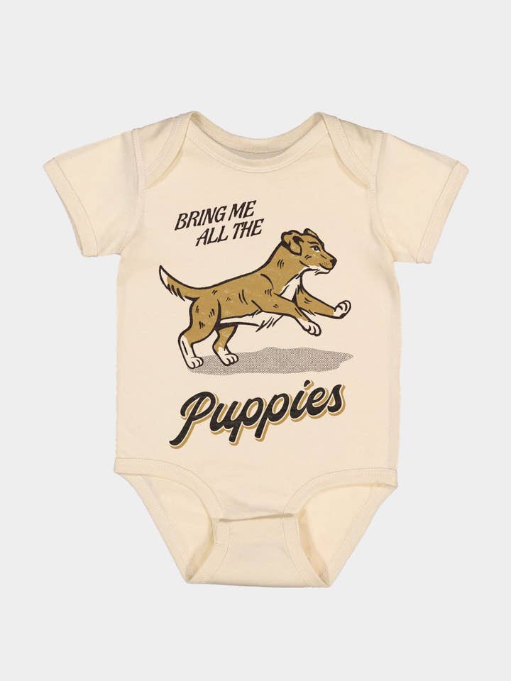 Natural Bring Me All The Puppies Infant Onesie for wholesale on Faire