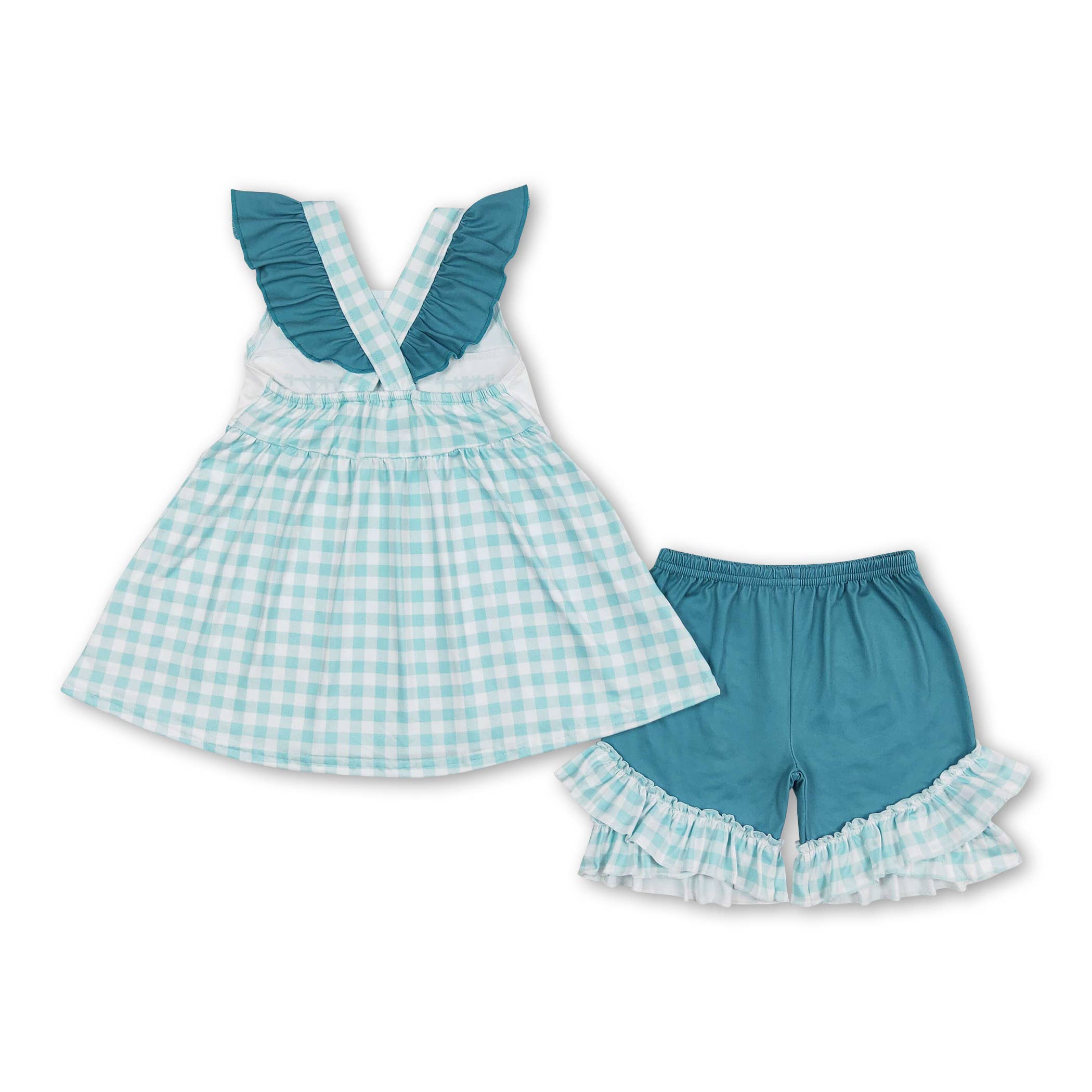 Yawoo Garments - Wholesale Top & Short Set - Kids - Short sleeves lineman top plaid shorts boys clothes2