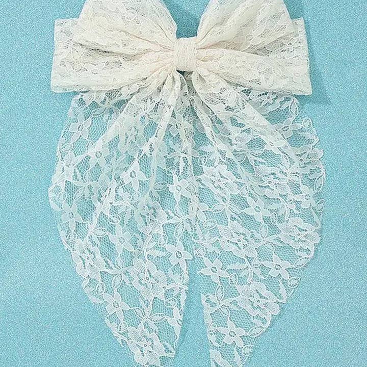 MKS America - Wholesale Hair Clip - Women's - Almond Peach Floral lace ribbon bow large hair clips