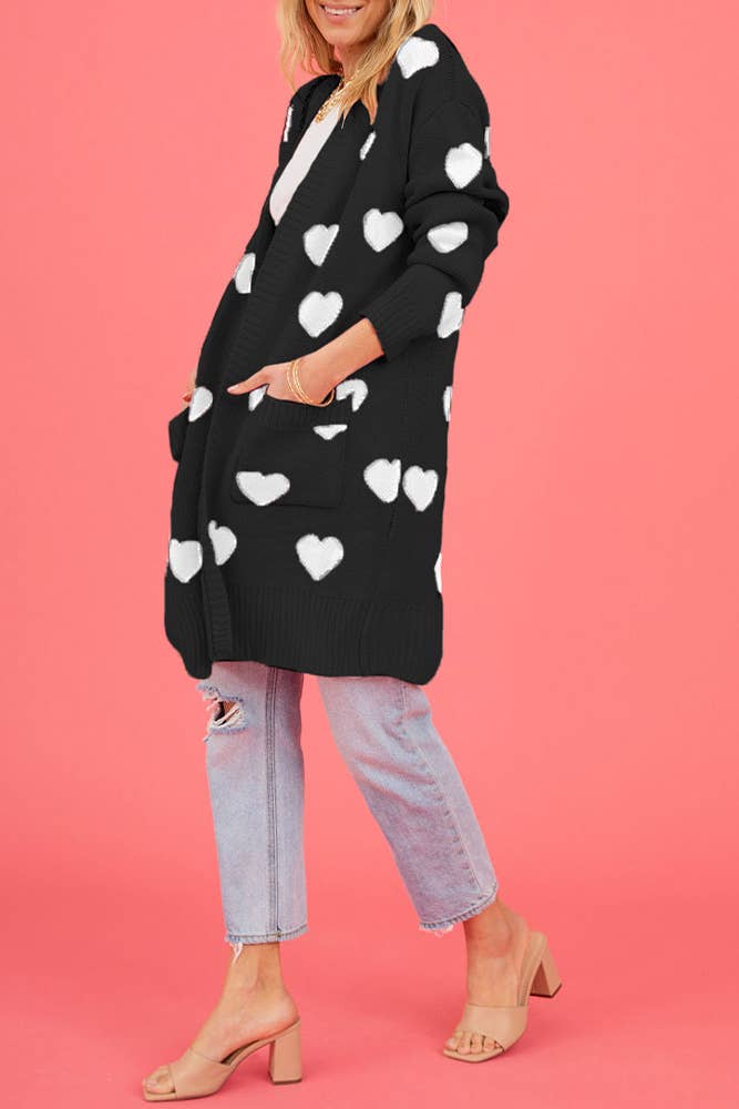 UNISHE - Vendita all'ingrosso Cardigan - Donna - Cardigan lavorato a maglia con motivo a cuore aperto sul davanti SF10011