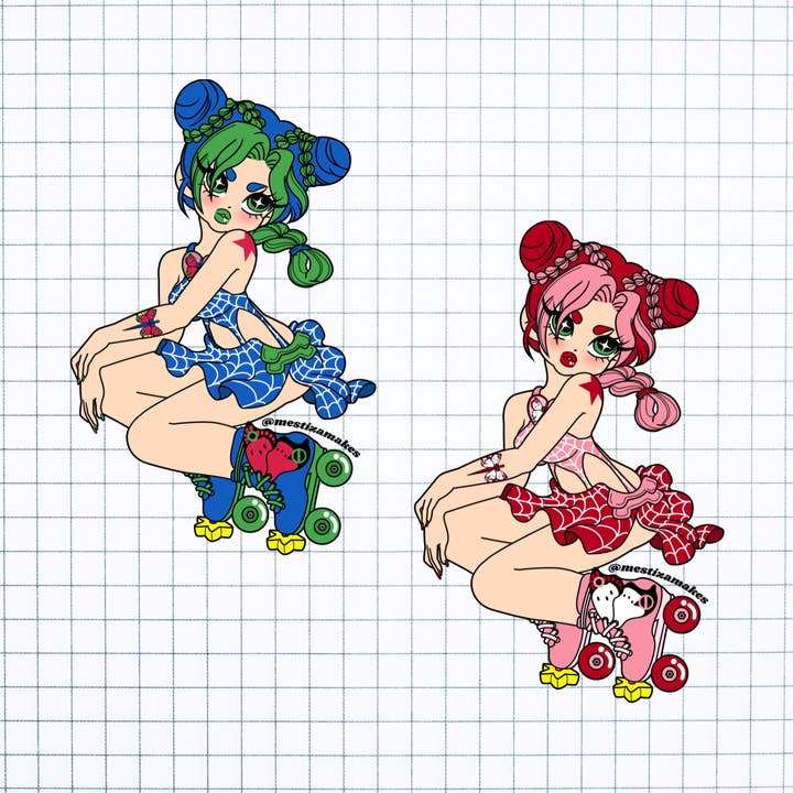 Spider Femme Roller Skating Sticker for wholesale by Mestiza Makes