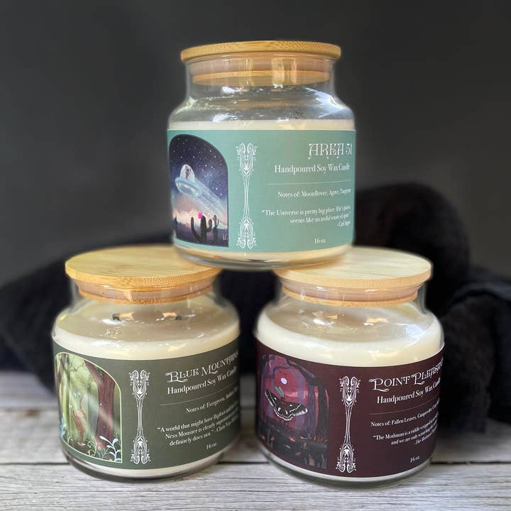 Folklore Candle Works - Wholesale Jar/filled candle - Blue Mountains || 16 oz. Cryptid Themed Candle | Cedar Scent7