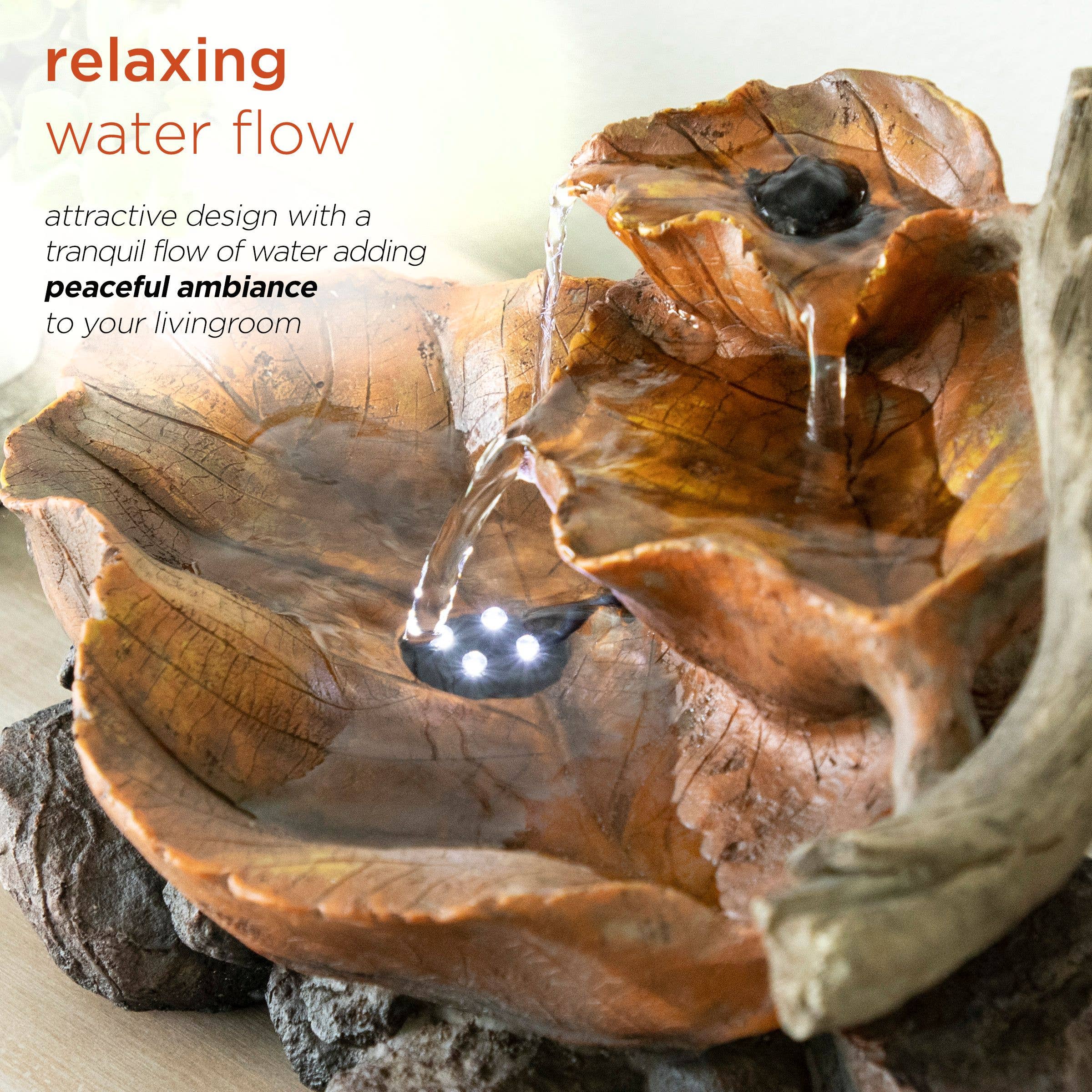 Alpine Corporation - Wholesale Decorative Tabletop Object - Alpine Corporation Tiered Leaf Tabletop Fountain w/White LED4