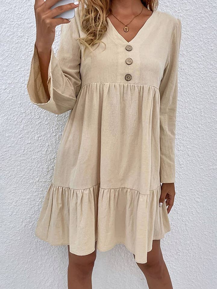 SAND CWDSD2000_V-Neck Button Long Sleeve Pullover Dress for wholesale on Faire4