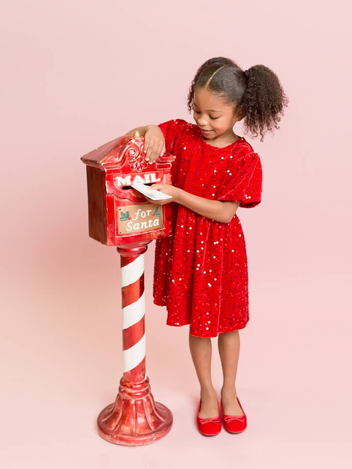 Belle Cher - Wholesale Dress - Kids - Red Sequin Velvet Dress2