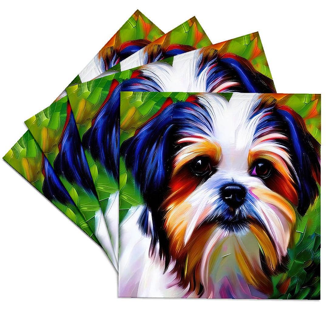 3dRose - Wholesale Coasters - 3dRose, Pleasing Shih Tzu dog portrait. Green background. Digital art gift, Coaster0