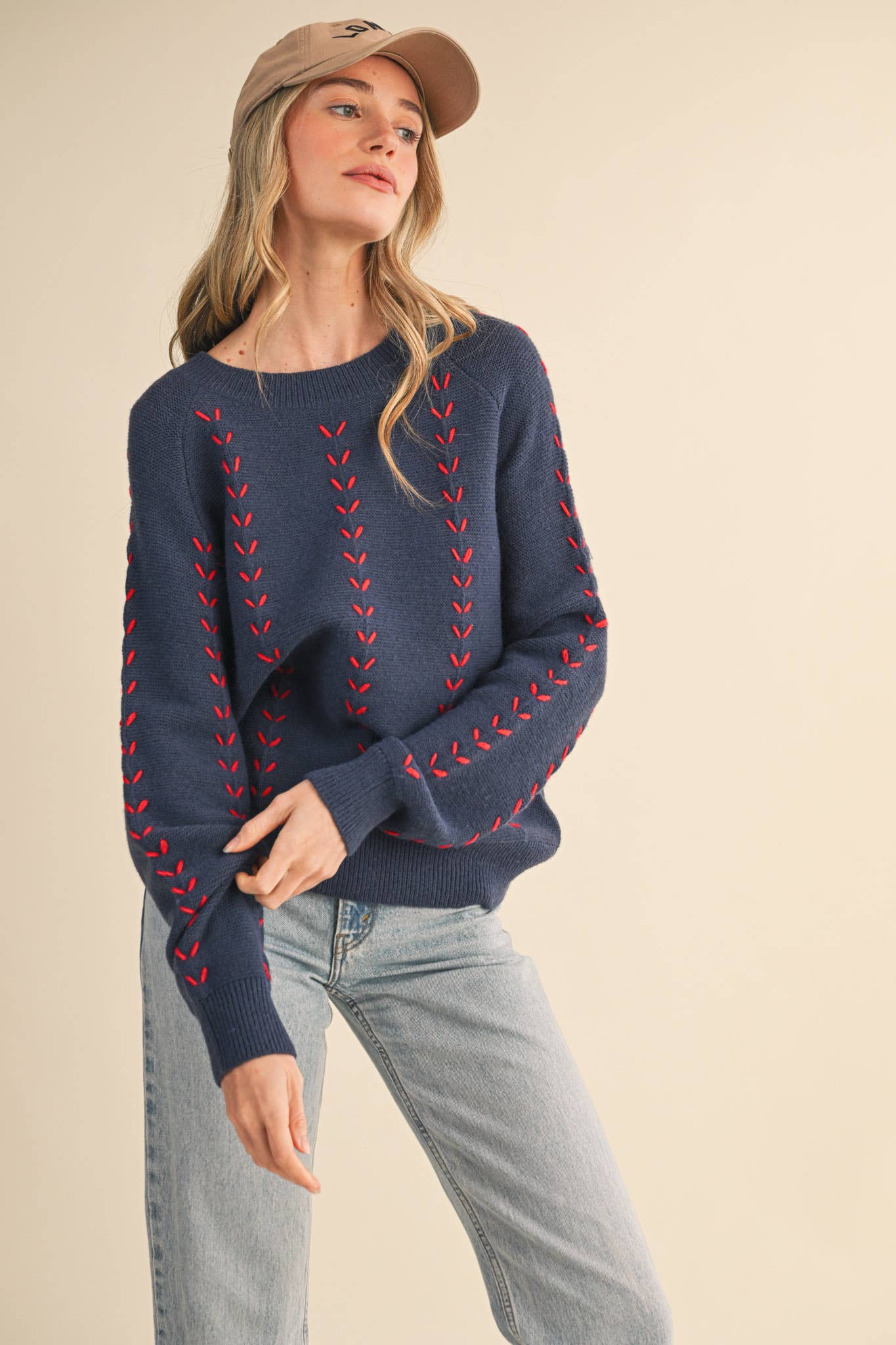 &MERCI - Wholesale Knit Sweater - Women's - EMBROIDERED LONG SLEEVE PULLOVER SWEATER MSW1117927