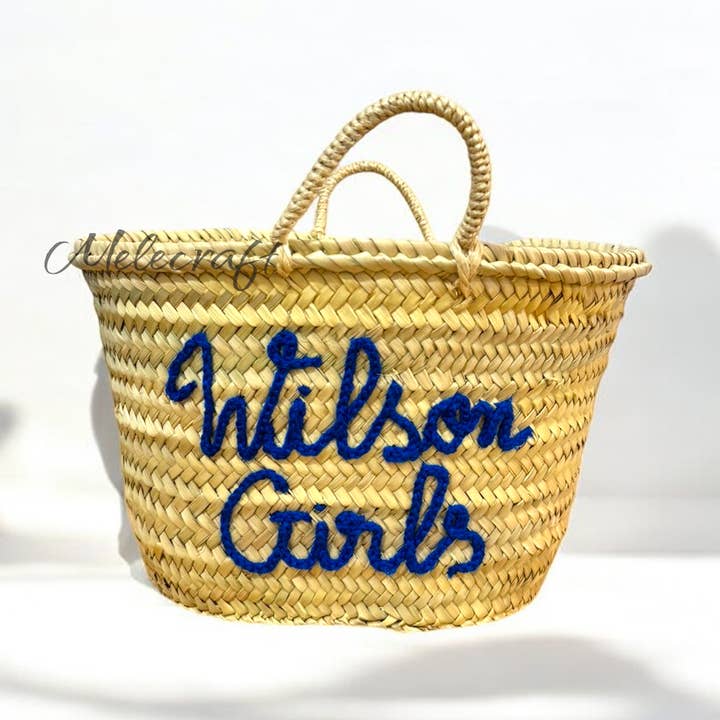 Handmade Personalized Straw Basket with Custom Embroidery for wholesale by Melecraft