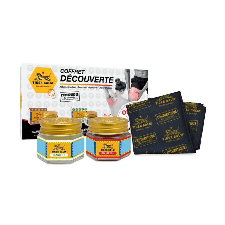 Baume du tigre - Coffret découverte (1 BAUME DU TIGRE® Rouge 19g + 1 BAUME DU TIGRE® Blanc 19g + 1 écharpe) pour la vente par My Podologie