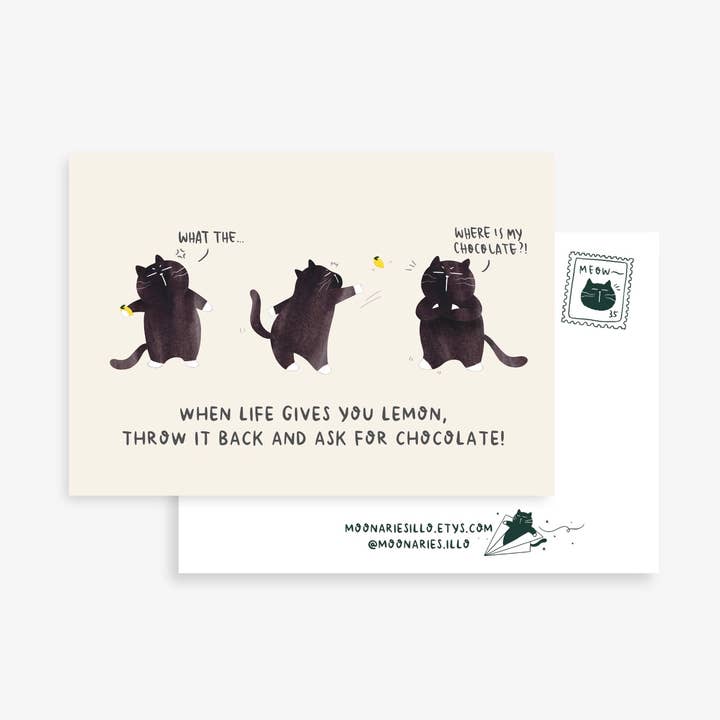 Carte postale chat noir drôle et motivante pour la vente par Moonaries illo