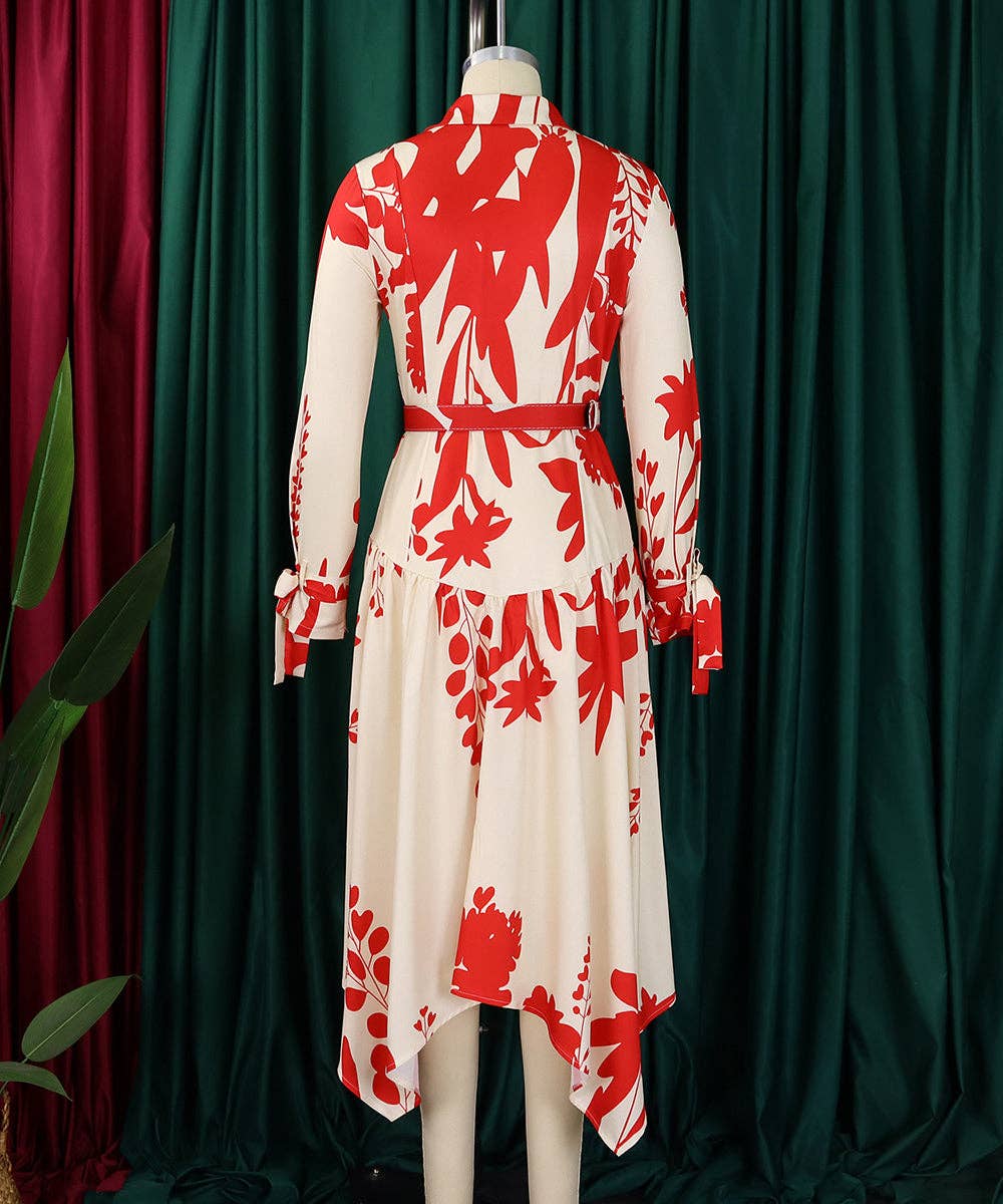 Red Draped Cowl Neck Print Maxi Dress for wholesale on Faire5